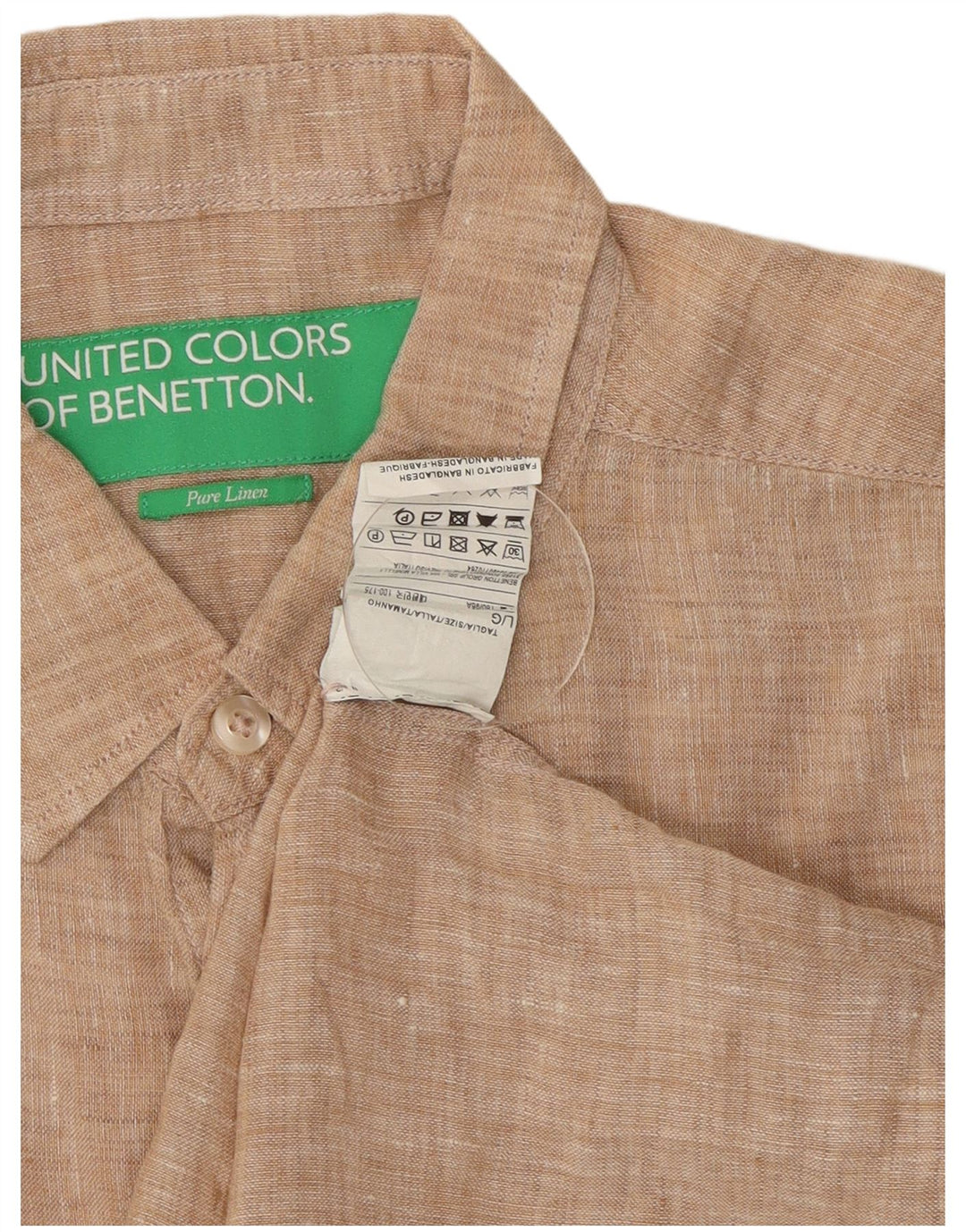 Benetton Kortærmet Herreskjorte Stor Beige Linned