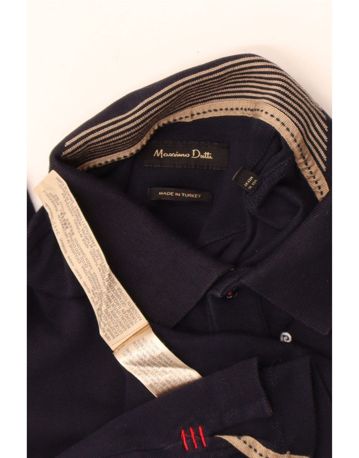 Massimo Dutti Herre grafisk poloshirt XL marineblå bomuld