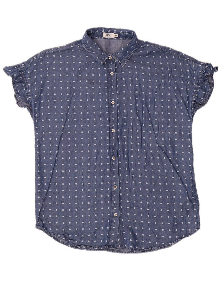 Dacks kortærmede skjortebluse til kvinder UK 14 Medium Navy Blue Polka Dot