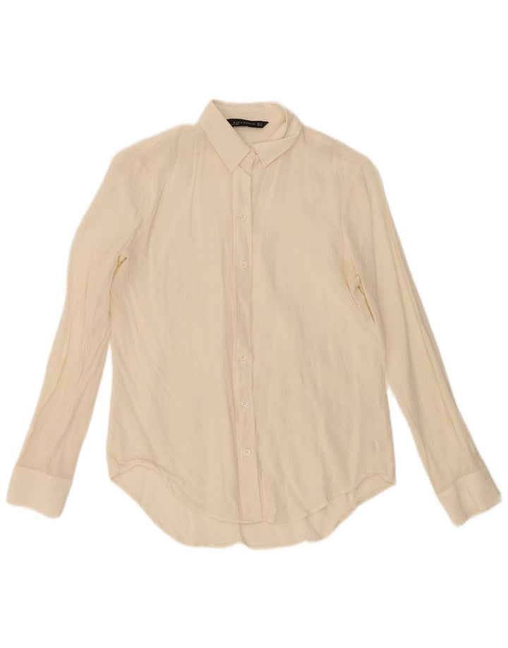 Zara Dameskjorte UK 12 Medium Off White Silke