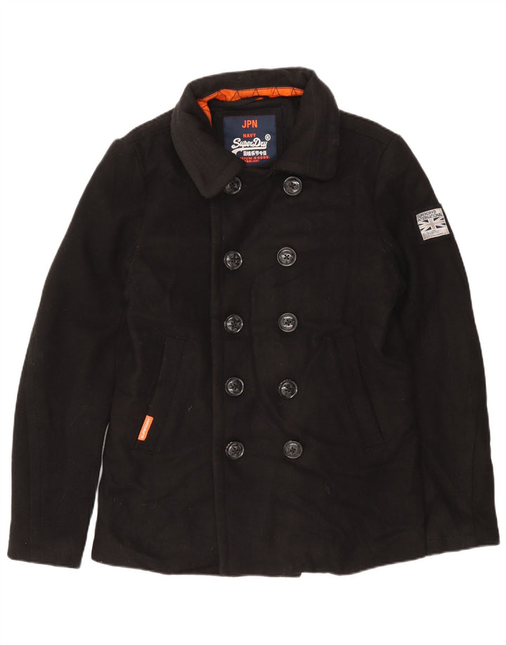 Superdry Men Pea Coat UK 40 Large Black Wool