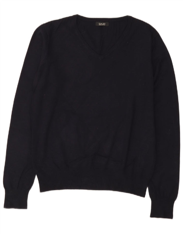 Gaudi Dame V-hals sweater UK 14 Medium Navy Blue Viscose