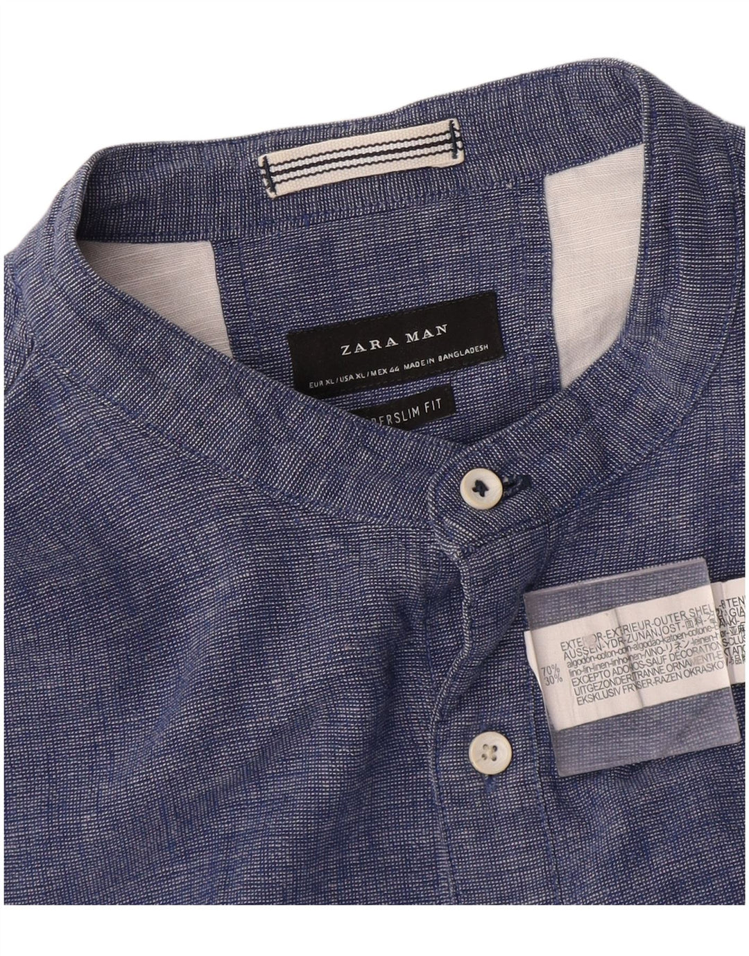 Zara Herre Super Slim Fit Pullover Shirt XL Blå Bomuld