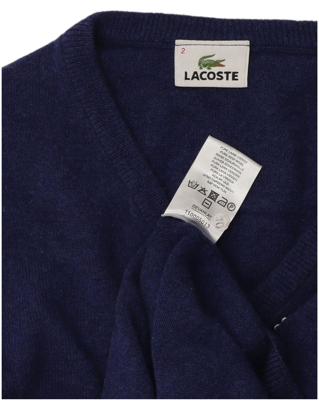 Lacoste Herre V-hals sweater Størrelse 2 XS Blå Virgin Wool