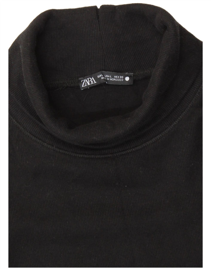ZARA Womens Roll Neck Jumper Sweater UK 16 Large Black Cotton
