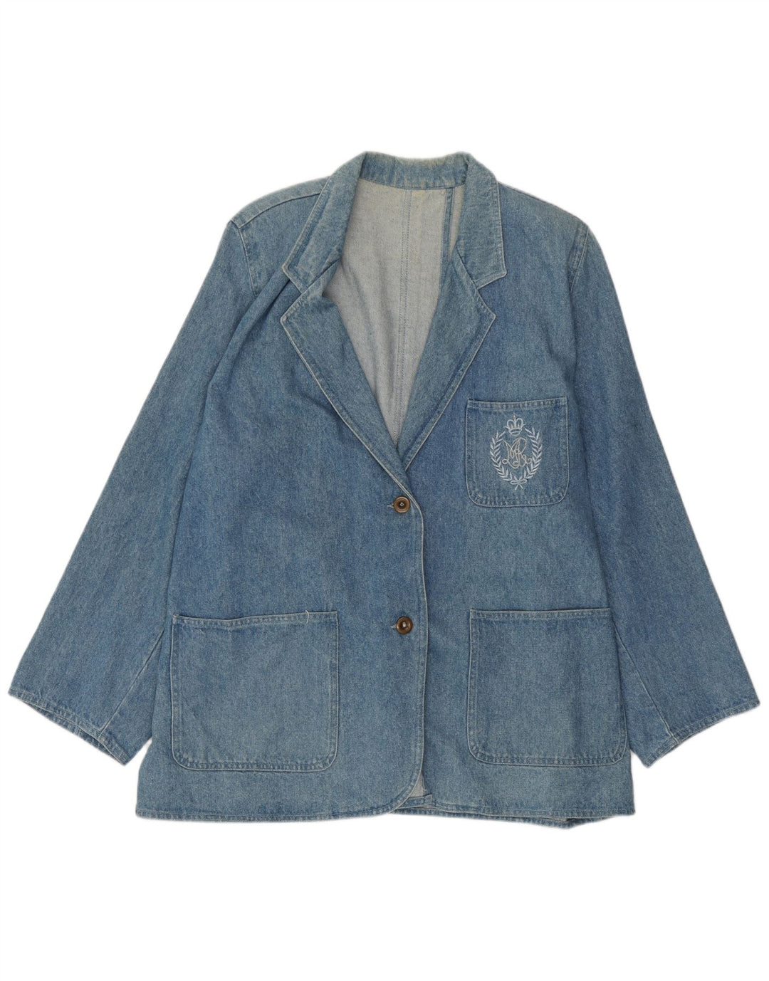 Vintage Dame 2 Button Denim Blazer Jacket UK 18 XL Blå