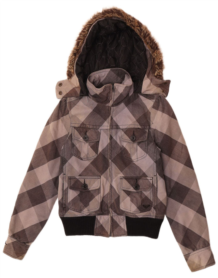 Roxy Dame Hooded Bomber Jacket UK 10 Small Grey Ternet Bomuld