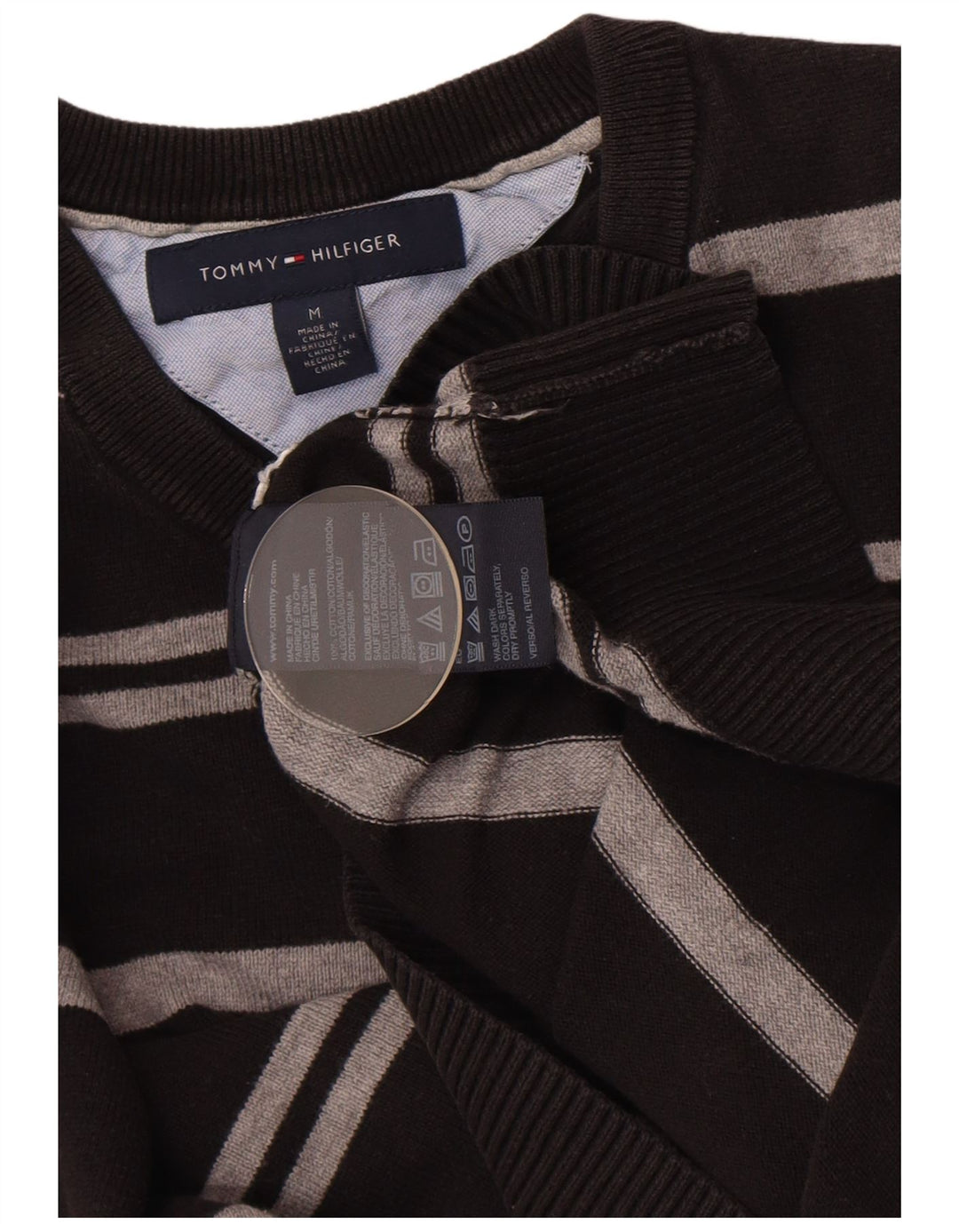 Tommy Hilfiger Herre V-hals sweater Medium Sort Stribet Bomuld