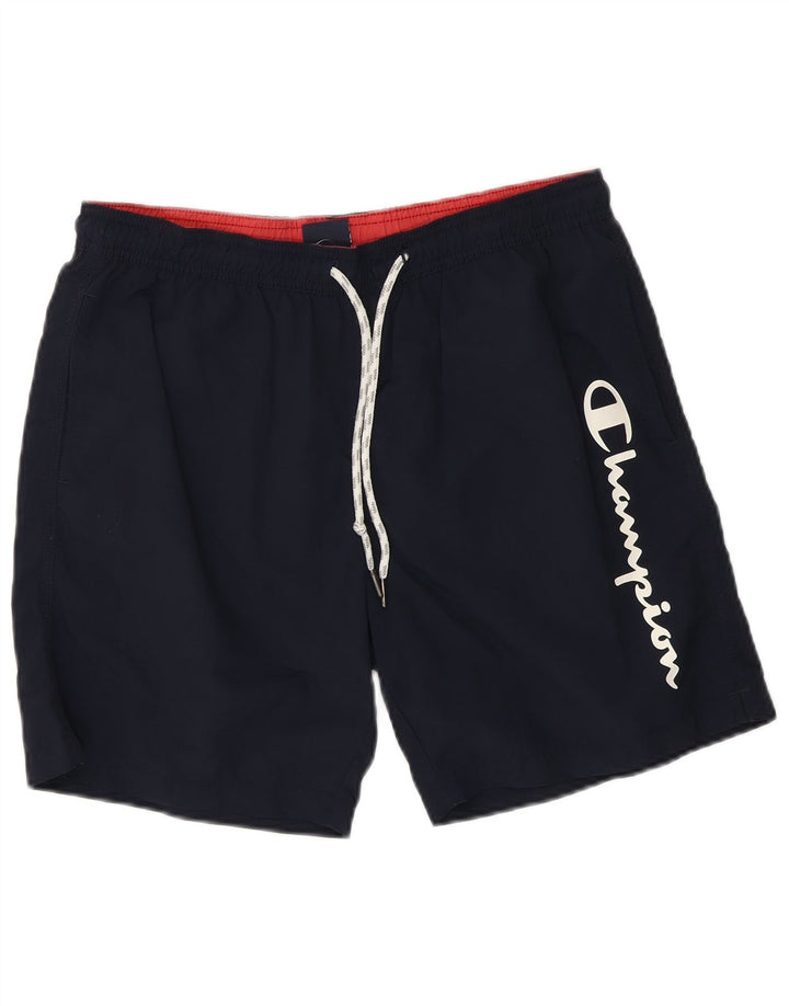 CHAMPION Mens Graphic Swimming Shorts Medium  Navy Blue Polyester