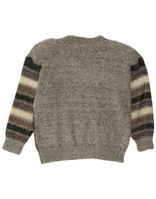 Aierluoman Dame Crew Neck Jumper Sweater UK 20 2XL Grå Stribet