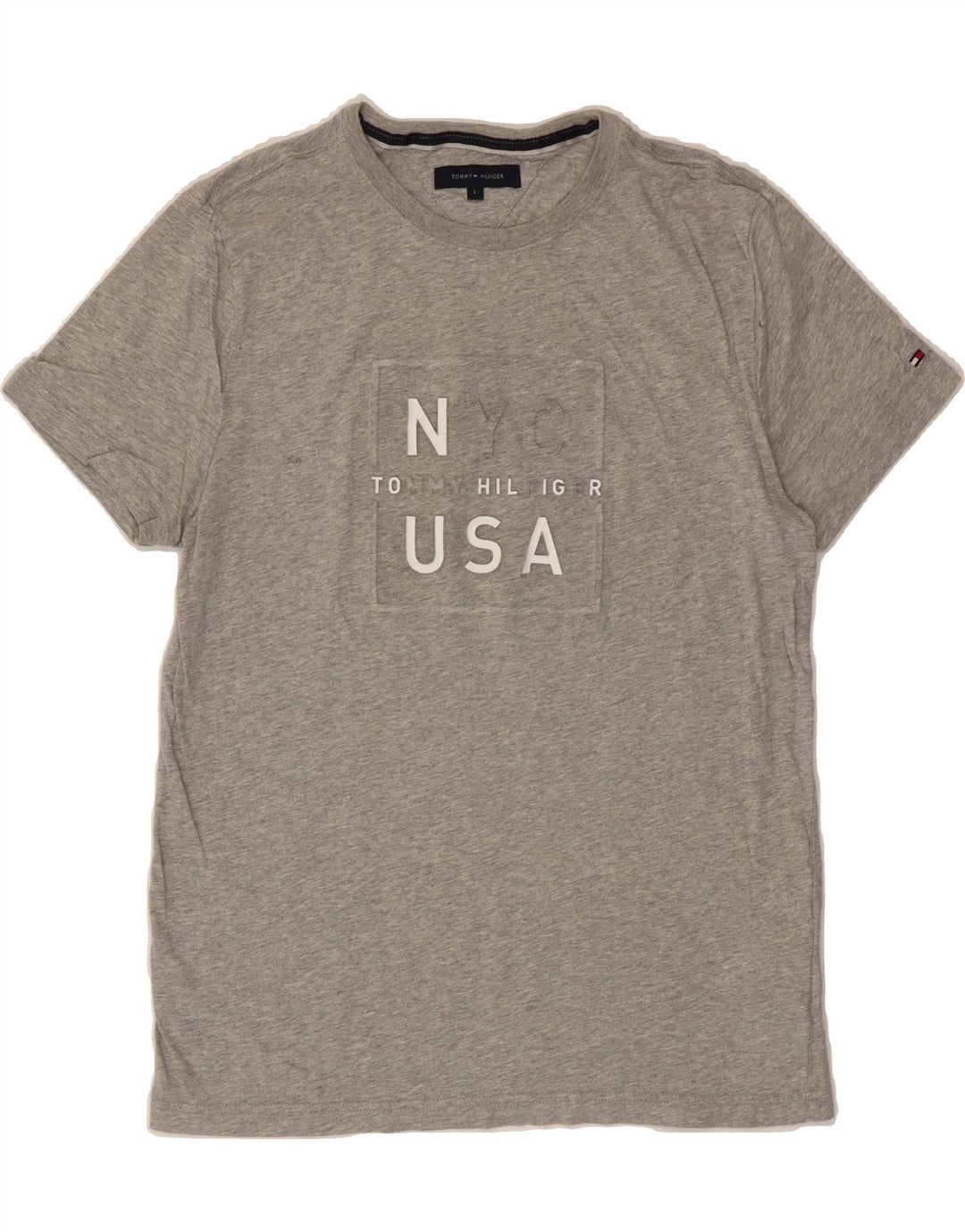 TOMMY HILFIGER Mens Graphic T-Shirt Top Large Grey Cotton Vintage Tommy Hilfiger and Second-Hand Tommy Hilfiger from Messina Hembry 