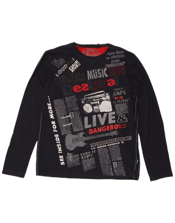 Desigual Herre grafisk top langærmet XL marineblå