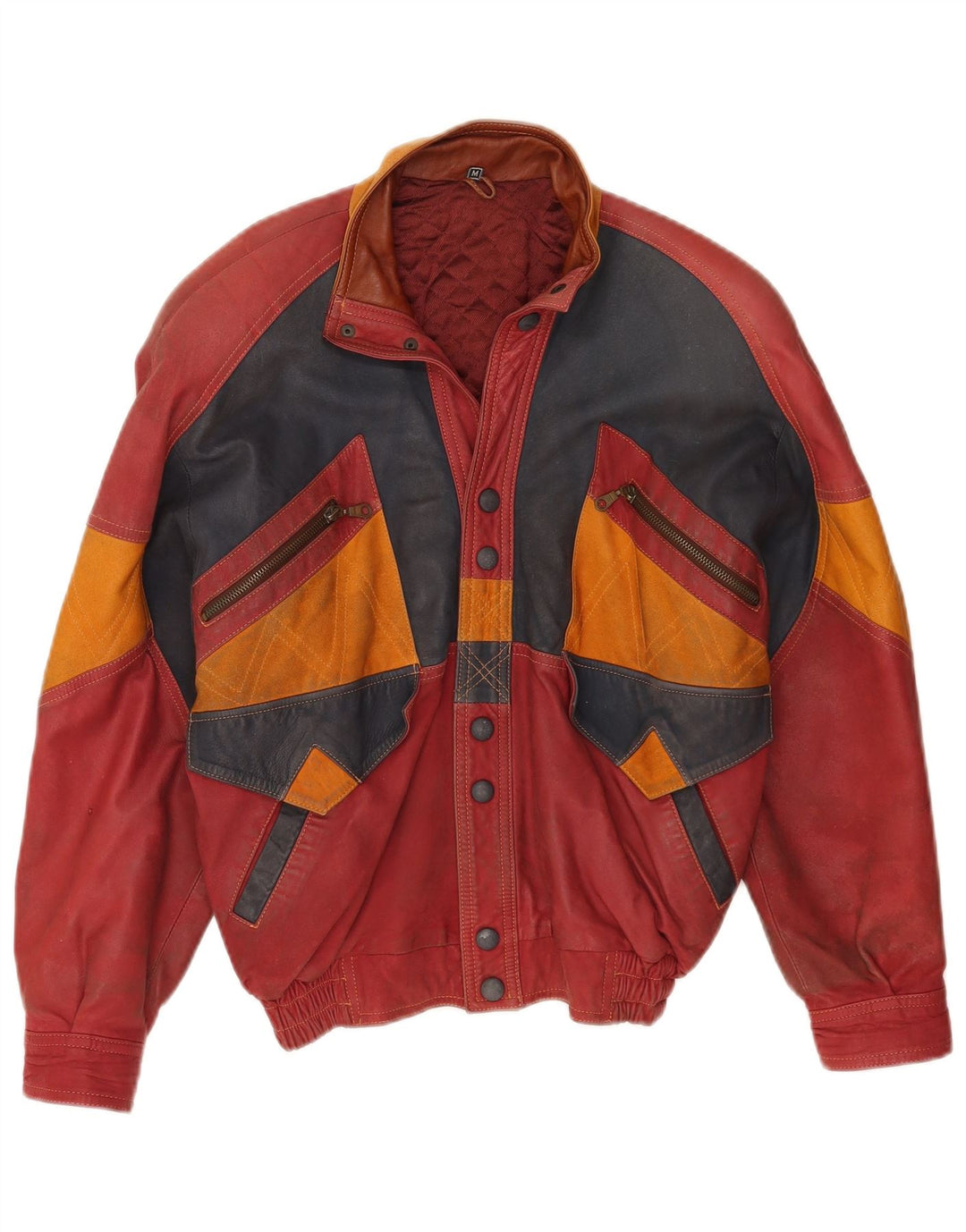 Toskana Herre Læderjakke UK 38 Medium Rød Colourblock Læder