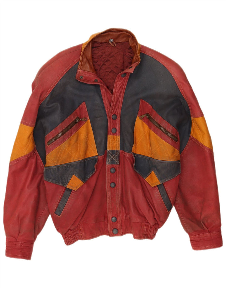 Toskana Herre Læderjakke UK 38 Medium Rød Colourblock Læder
