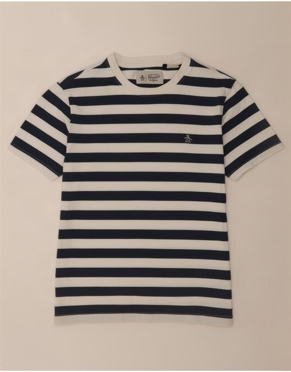 Penguin Dame T-Shirt Top UK 14 Mellem marineblå stribet bomuld