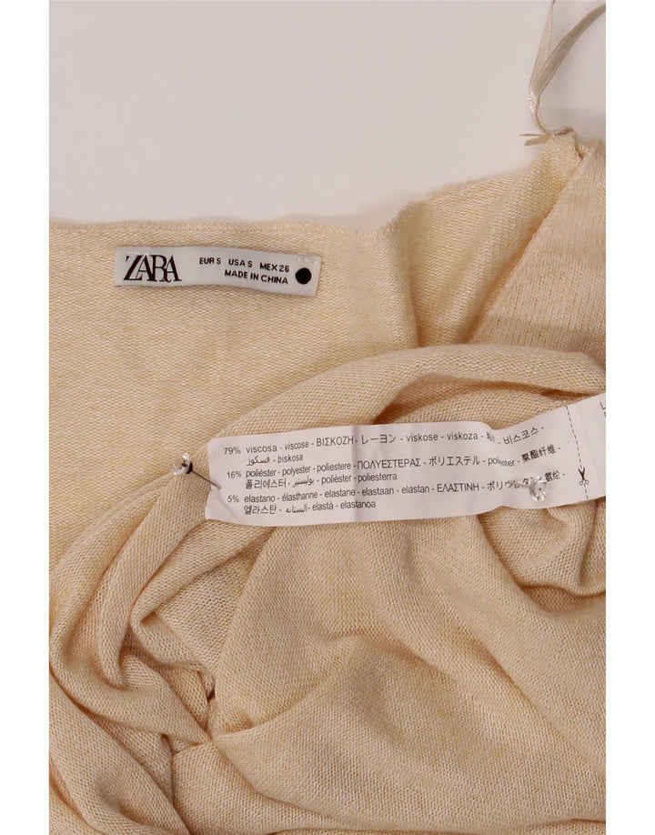 Zara Dame Top Langærmet UK 10 Small Beige Viscose