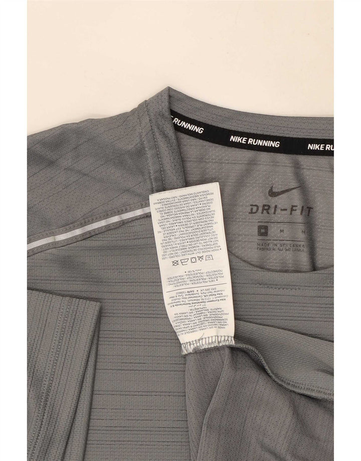 Nike herre Dri Fit T-shirt top mellemgrå stribet polyester