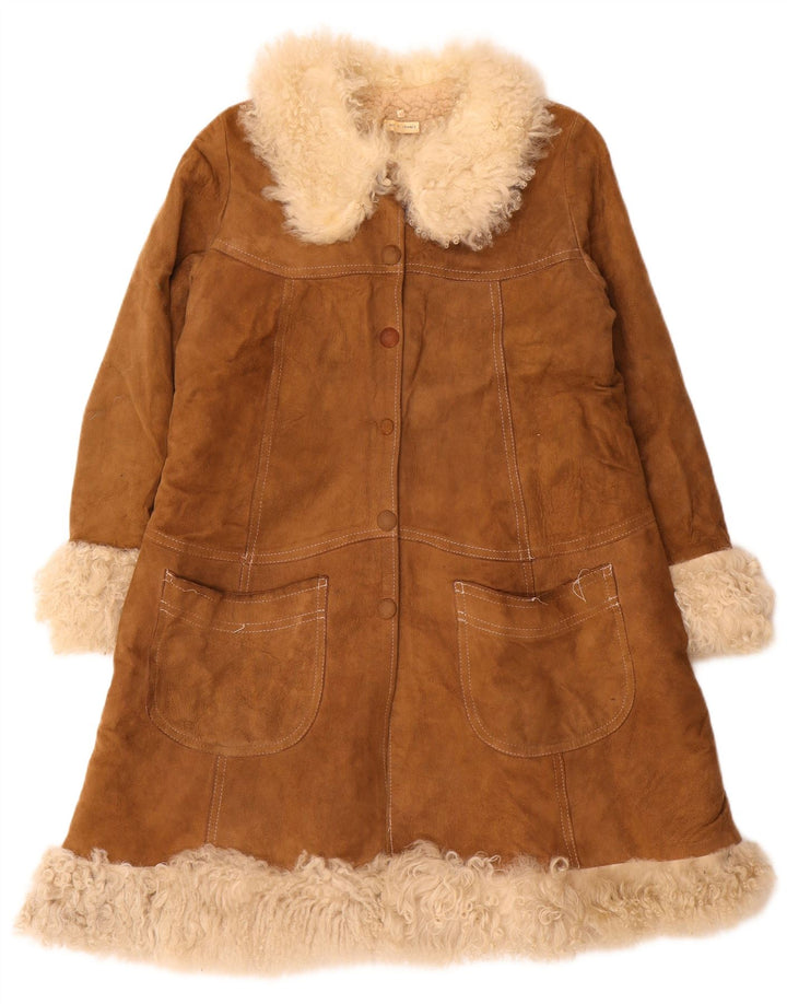 VINTAGE Shearling Coat til kvinder EU 42 Stor Brun