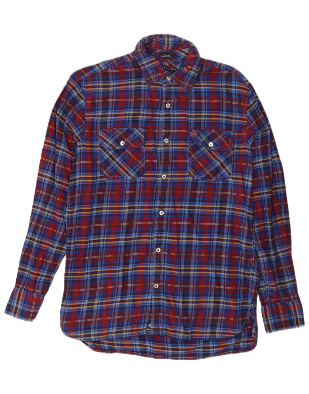 Tommy Hilfiger Herre Custom Fit Flanellskjorte Medium Blue Ternet Bomuld