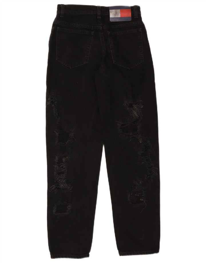 TOMMY HILFIGER Dame Distressed Tapered Jeans US 2 XS W25 L26 Sort