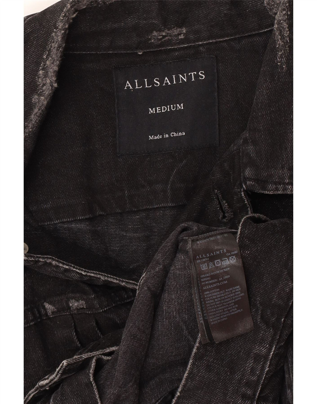 All Saints Herre Distressed Denim Jacket UK 38 Medium Sort Bomuld