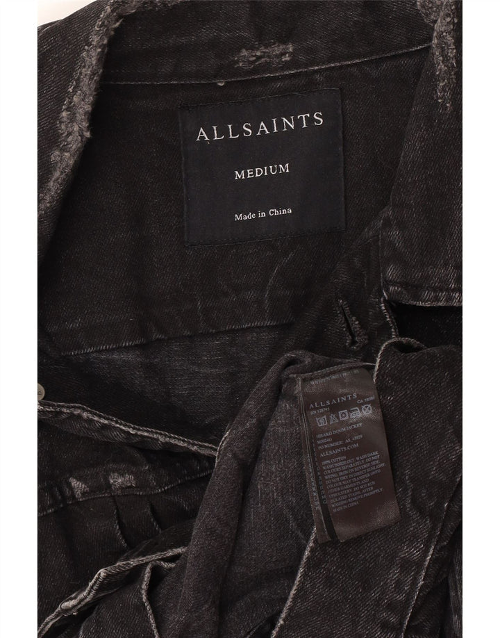 All Saints Herre Distressed Denim Jacket UK 38 Medium Sort Bomuld