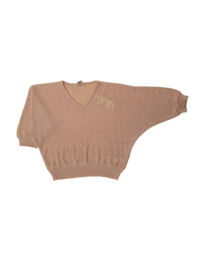 C & A Womens Batwing V-Neck Jumper Sweater EU 42 Large Beige Acrylic
