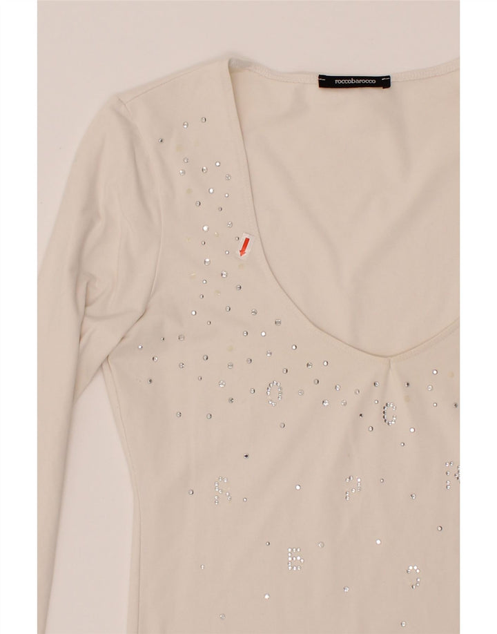 ROCCOBAROCCO Womens Crop Top 3/4 Sleeve UK 12 Medium Beige Vintage Roccobarocco and Second-Hand Roccobarocco from Messina Hembry 