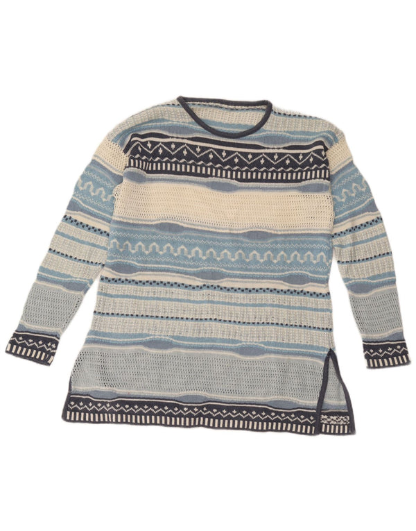 Vintage Dame Boat Neck Jumper Sweater UK 12 Medium Flerfarvet Stribet