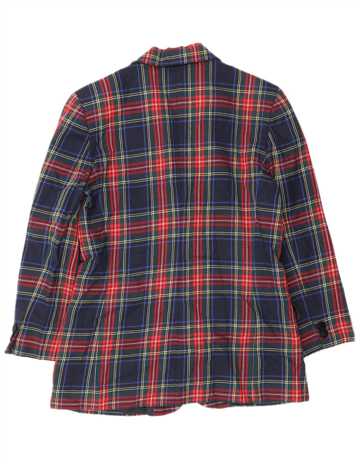 Vintage dame 3-knaps blazerjakke IT 44 Medium Navyblå Plaid Classic