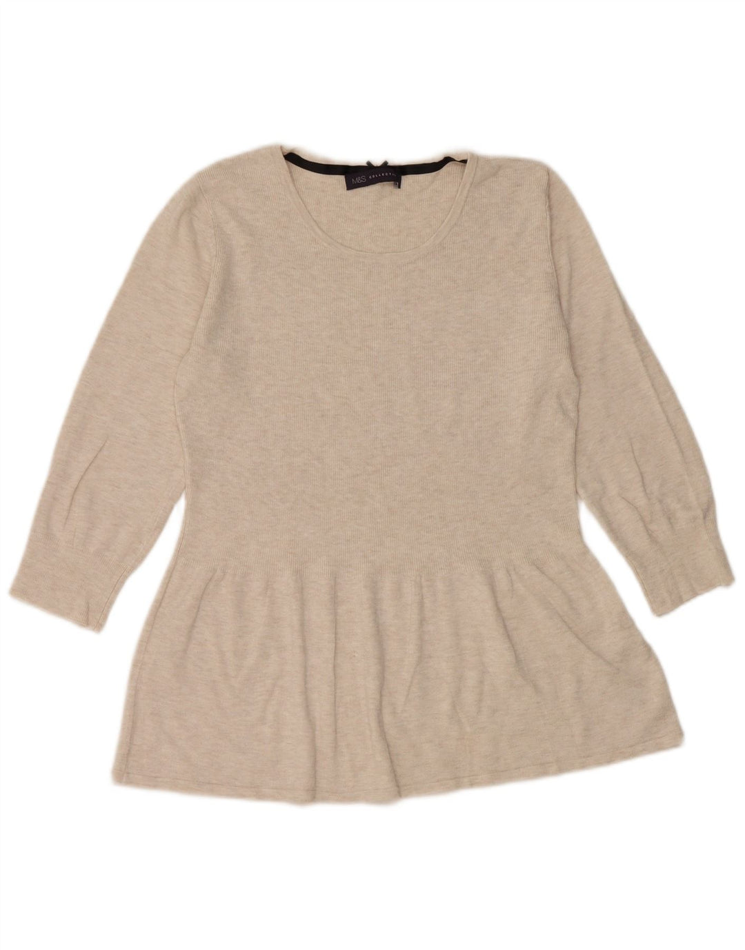 Marks & Spencer Dame Top 3/4 ærmer UK 12 Medium Beige Flecked Viscose