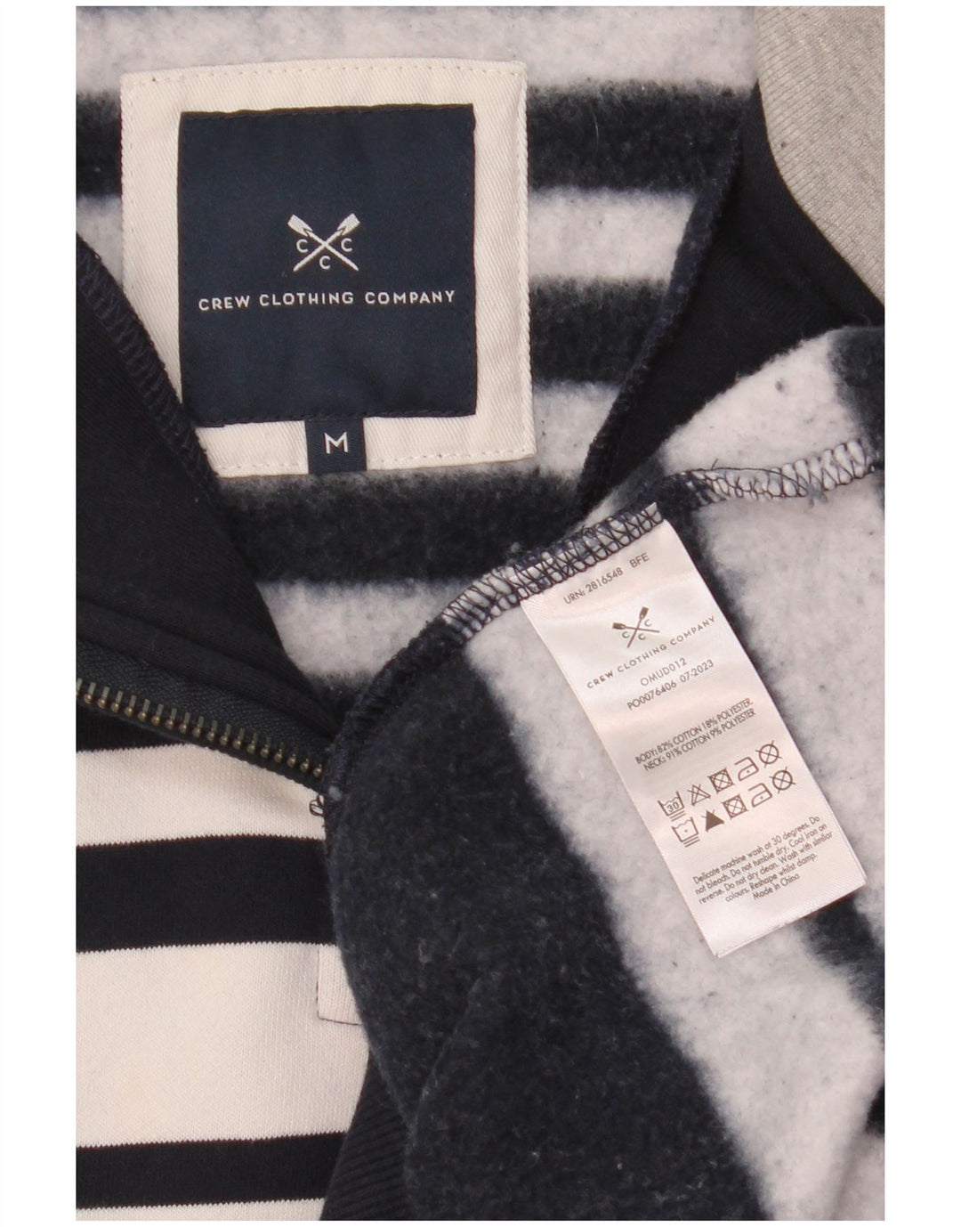 CREW CLOTHING Mens Zip Neck Sweatshirt Jumper Medium Navy Blue Striped