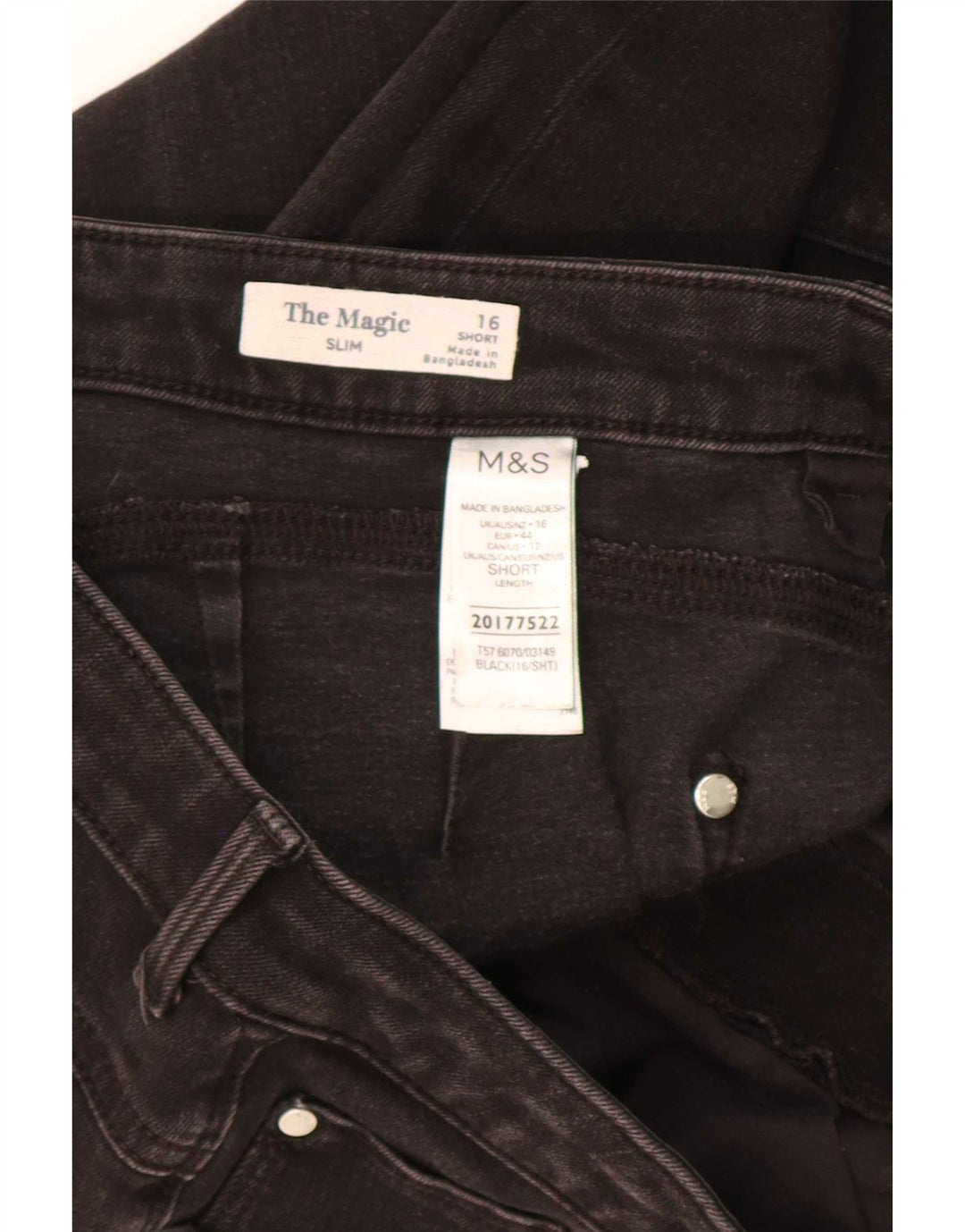 Marks & Spencer Womens The Magic Slim Jeans UK 16 Large W30 L27 Black