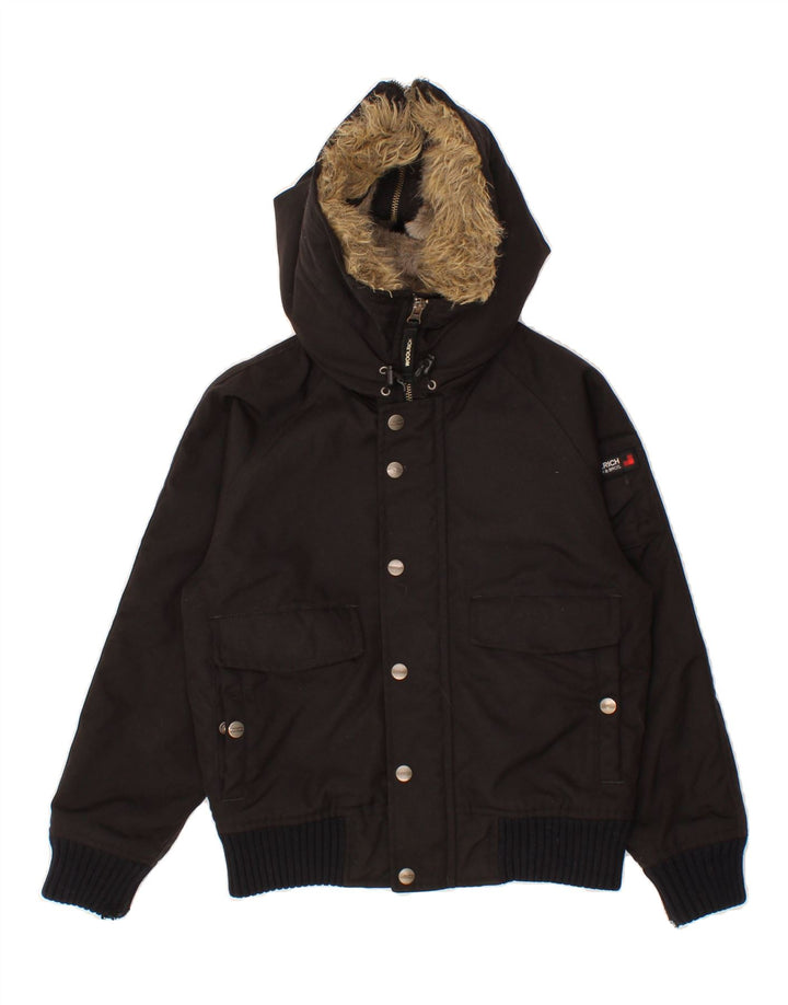 WOOLRICH Boys Hooded Bomber Padded Jacket 7-8 Years Black Nylon Vintage Woolrich and Second-Hand Woolrich from Messina Hembry 