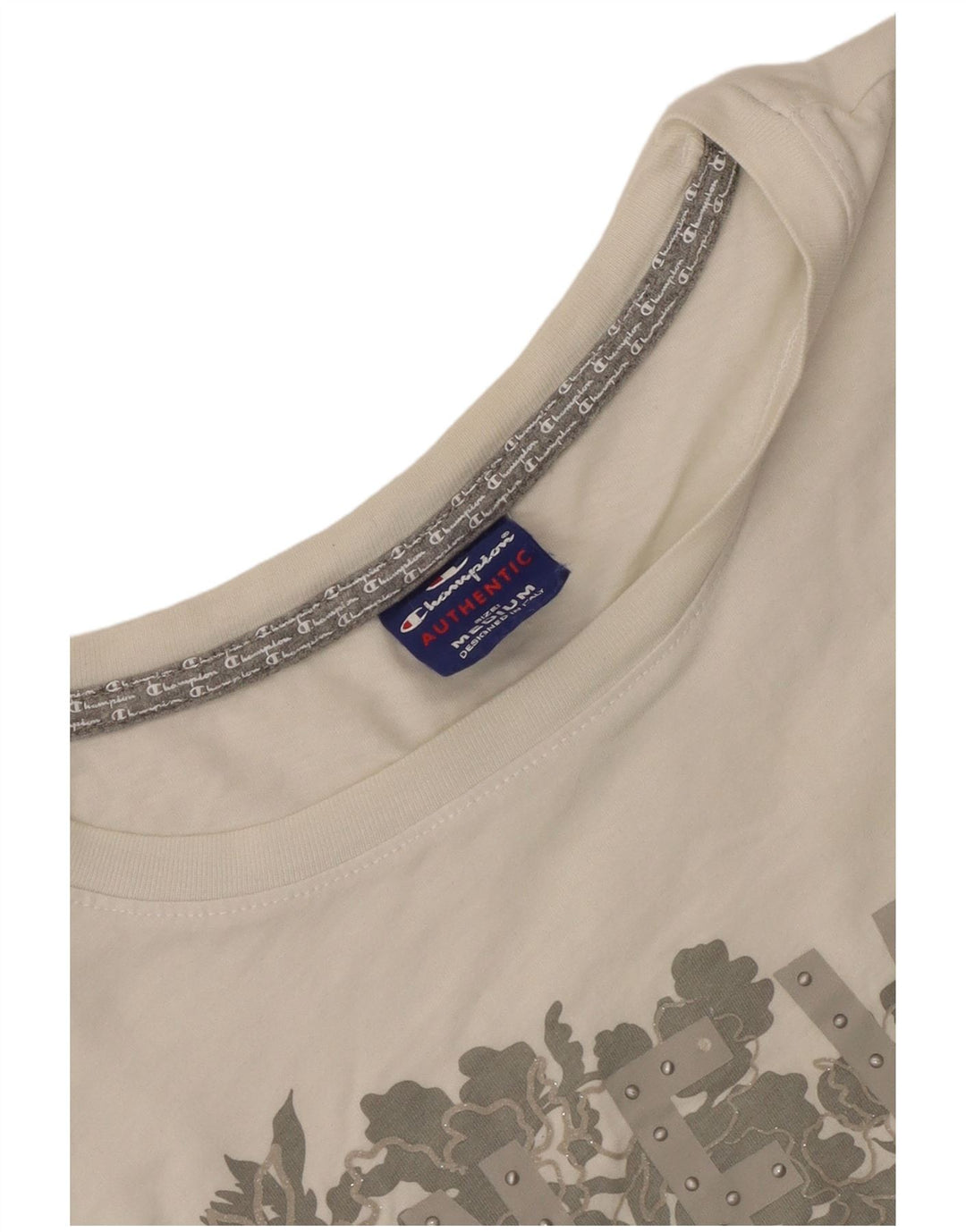 Champion Dame Grafisk T-Shirt Top UK 14 Medium White