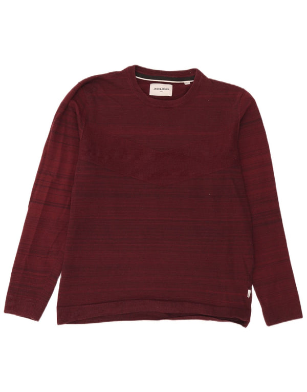 Jack & Jones Herre sweater med rund hals XL Bourgogne nålestribet bomuld