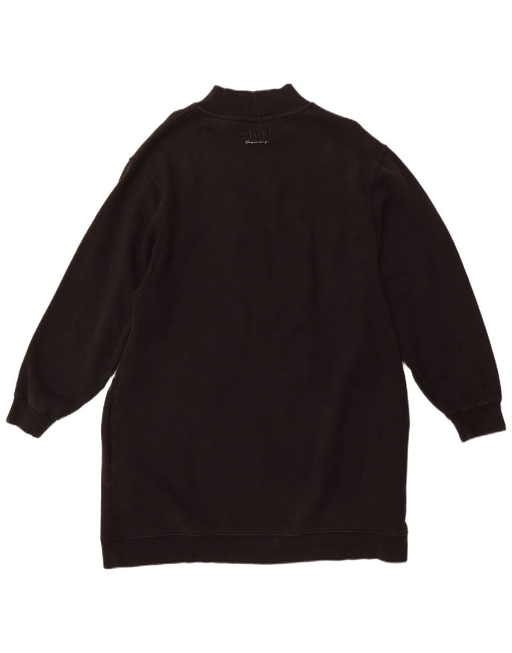 SUPERDRY Dame Grafisk Sweatshirt Jumper Dress UK 14 Stor sort bomuld