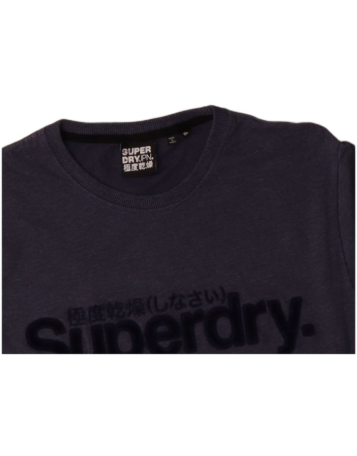 SUPERDRY Herre grafisk T-shirt Top XL Blå Bomuld