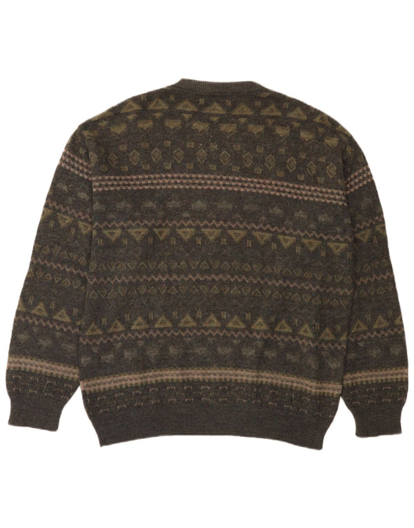 Rodes Herre Crew Neck Jumper Sweater Medium Khaki Fair Isle Wool