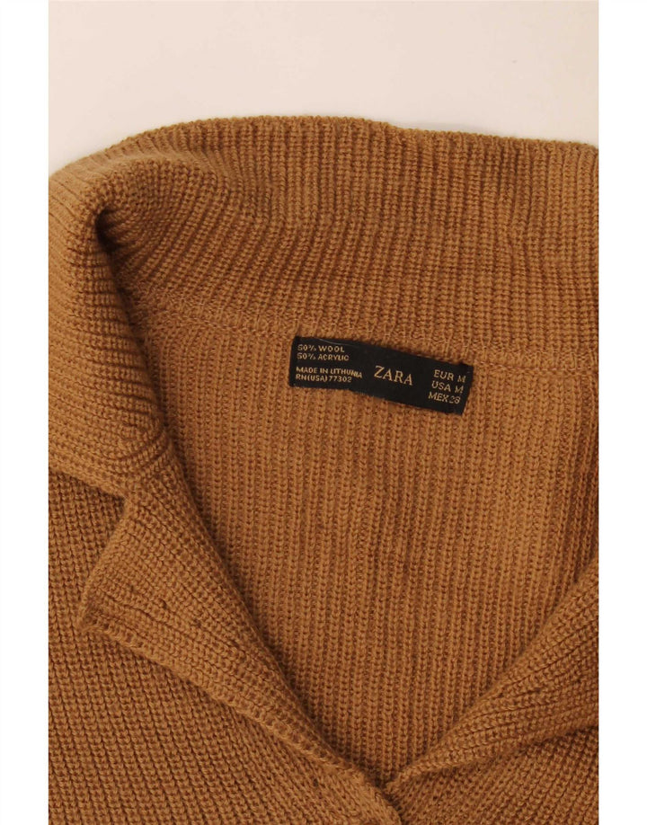 Zara Womens Crop Cardigan Sweater UK 12 Medium Beige Uld