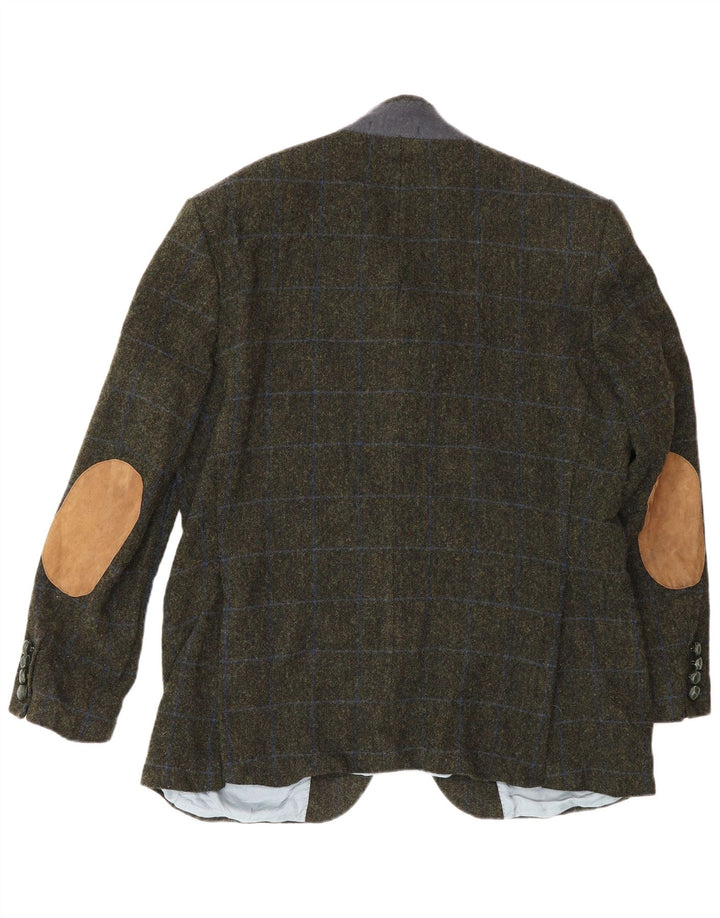Barbour Herre 2 Button Blazer Jacket UK 42 Large Khaki Check Wool
