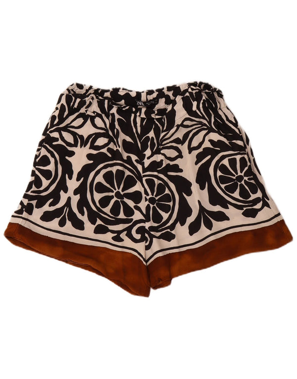 Zara Dame Højtalje Casual Shorts Large W30 Sort Paisley Viscose