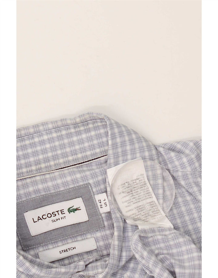 Lacoste Herre Slim Fit skjorte størrelse 42 Large Blue Gingham Cotton