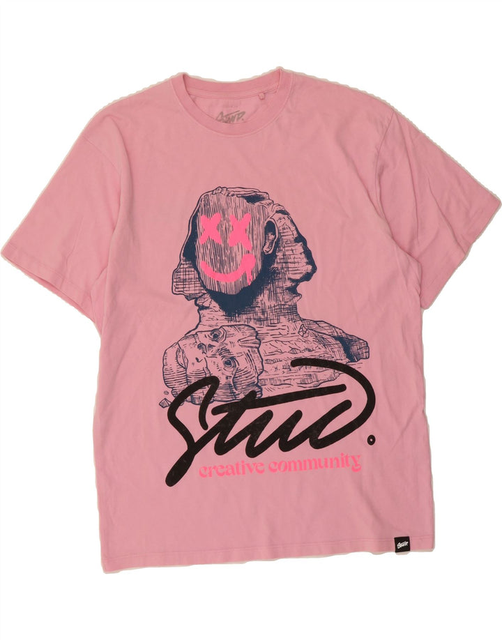 PULL & BEAR Mens Graphic T-Shirt Top Large Pink Vintage Pull & Bear and Second-Hand Pull & Bear from Messina Hembry 