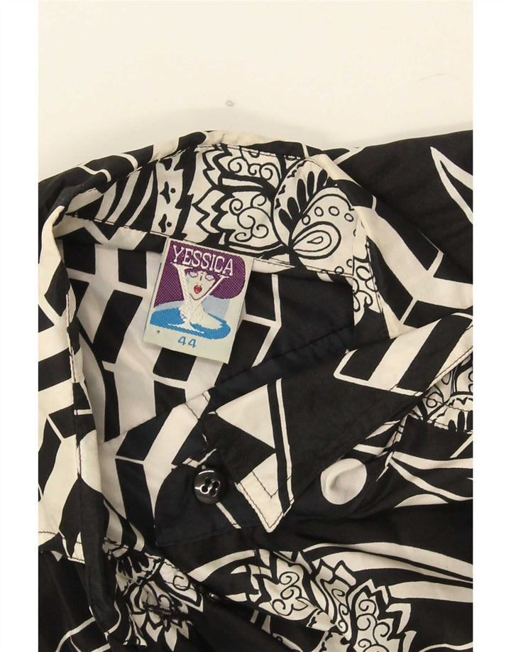Yessica Dame abstrakt mønster skjorte bluse IT 44 Medium sort silke