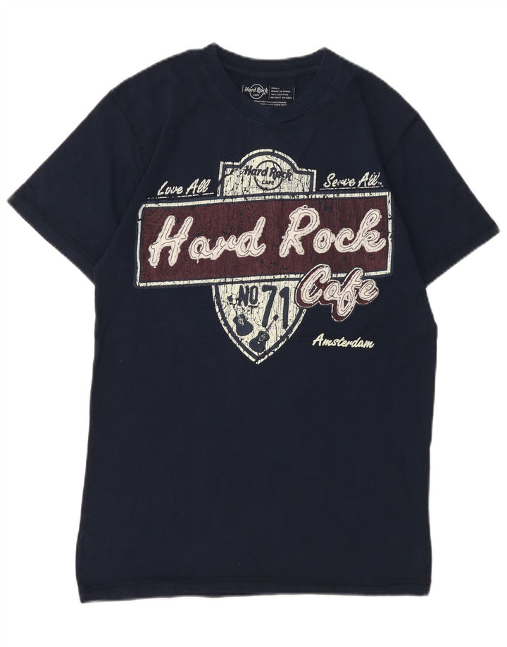 Hard Rock Cafe Herre Amsterdam Grafisk T-Shirt Top Lille Marineblå Bomuld