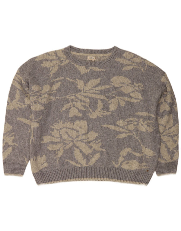 Fedt ansigt kvinders rund hals sweater UK 22 3XL grå blomster bomuld