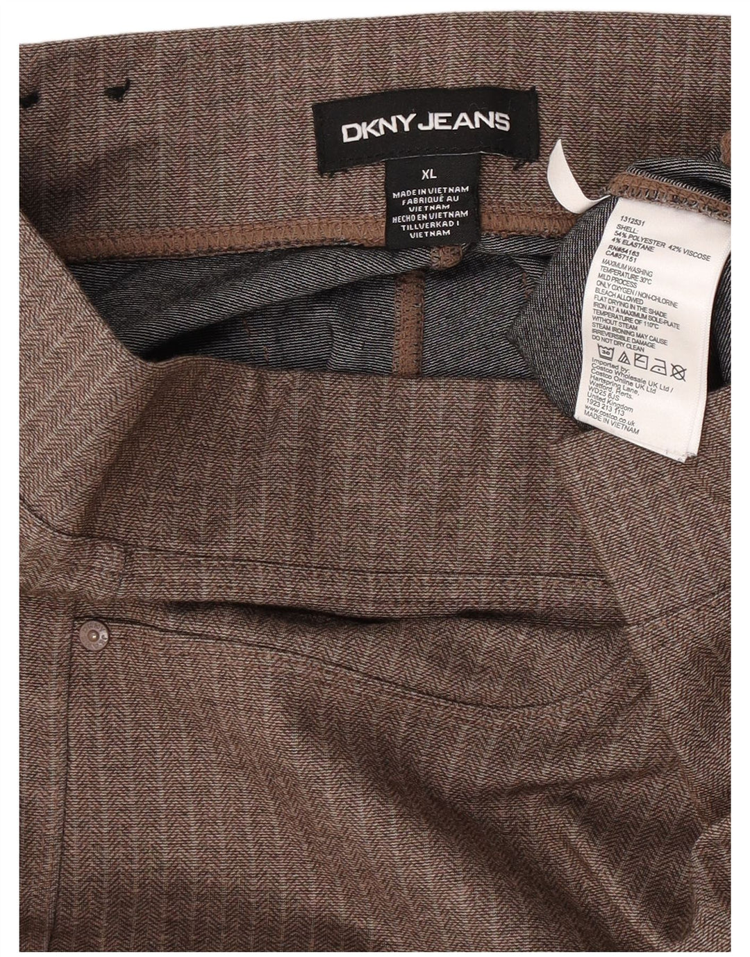 DKNY Slim Casual Bukser til kvinder XL W36 L28 Brun sildebenspolyester