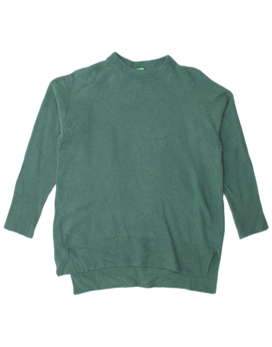 Benetton Dame Oversized Crew Neck Jumper Sweater UK 10 Small Green