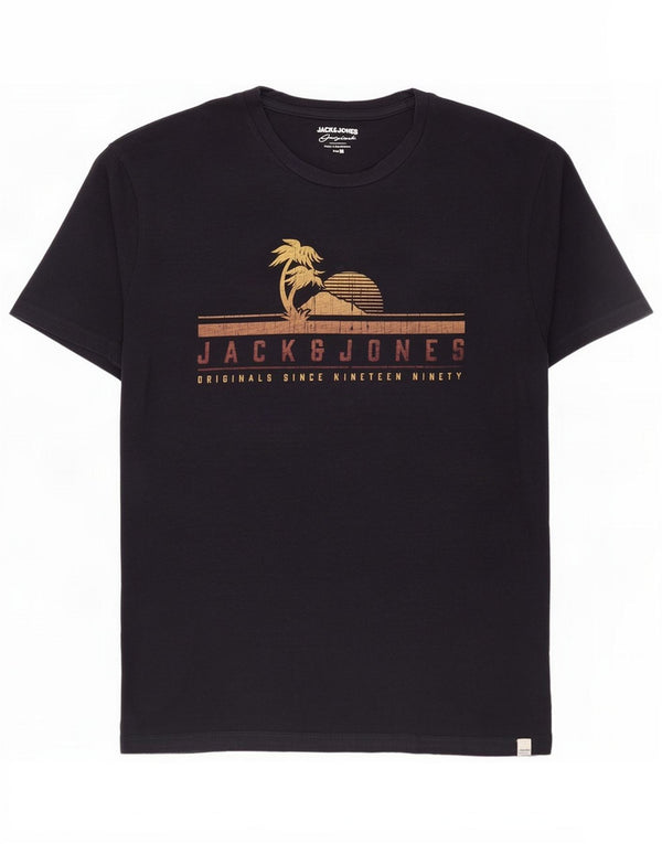 Jack & Jones Mens Graphic T-Shirt Top Medium Navy Blue
